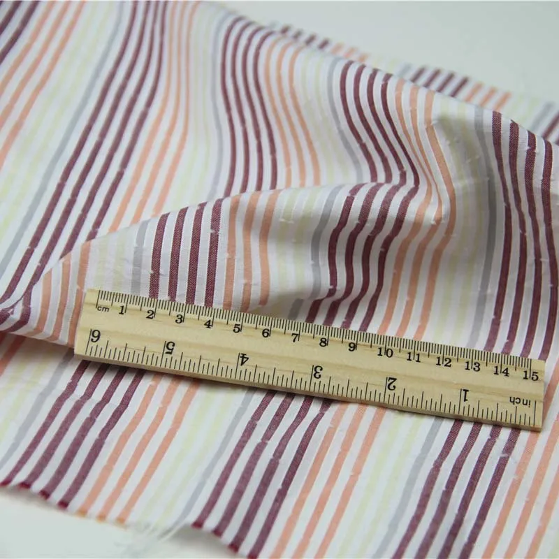 

100% Cotton Yarn Dyed Cutting Motif Brown Red Camel Yellow Stripe Fabric Thin for Summer Apparel Dress Skirt Blouse Craft Quilt