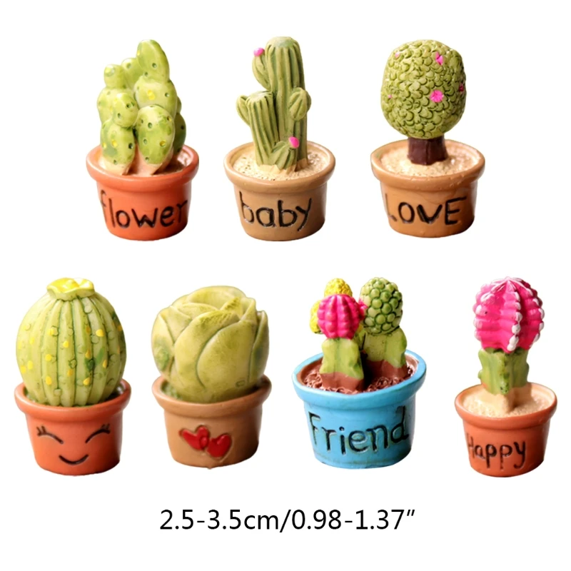 

X7AB 7pcs Mini Cactus Flower Pot Resin Ornament Succulent Plants Bonsai Miniature Fairy Garden Decoration for Dollhouse DIY