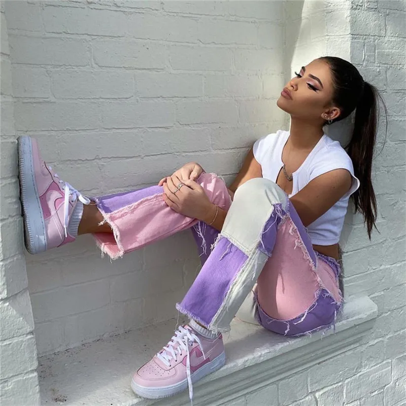 Модная женская уличная одежда с высокой талией 2020 прямые брюки в стиле хип хоп