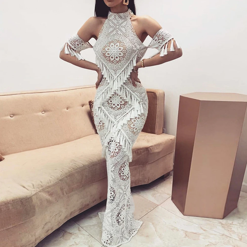 Missord 2020 женское сексуальное кружевное платье с высоким воротом и открытыми