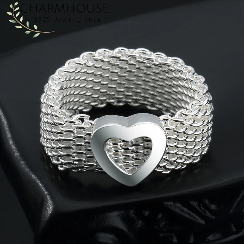 Кольцо женское из чистого серебра 925 пробы в виде сердца|Обручальные кольца| |