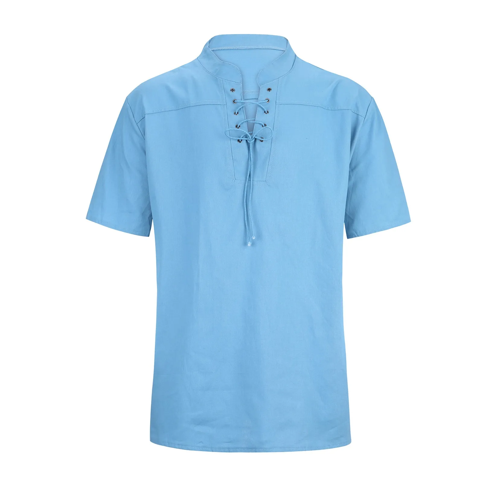 

Футболка JAYCOSIN мужская с V-образным вырезом, винтажная рубашка с коротким рукавом, с завязкой, в готическом стиле, хлопковая льняная Повседне...