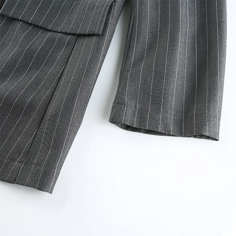 

Grey Striped 2 Piece Women Blazer Set Office Lady Long Sleeve Oversized Suit Jacket and Pants Two Piece Set Conjuntos Femininos