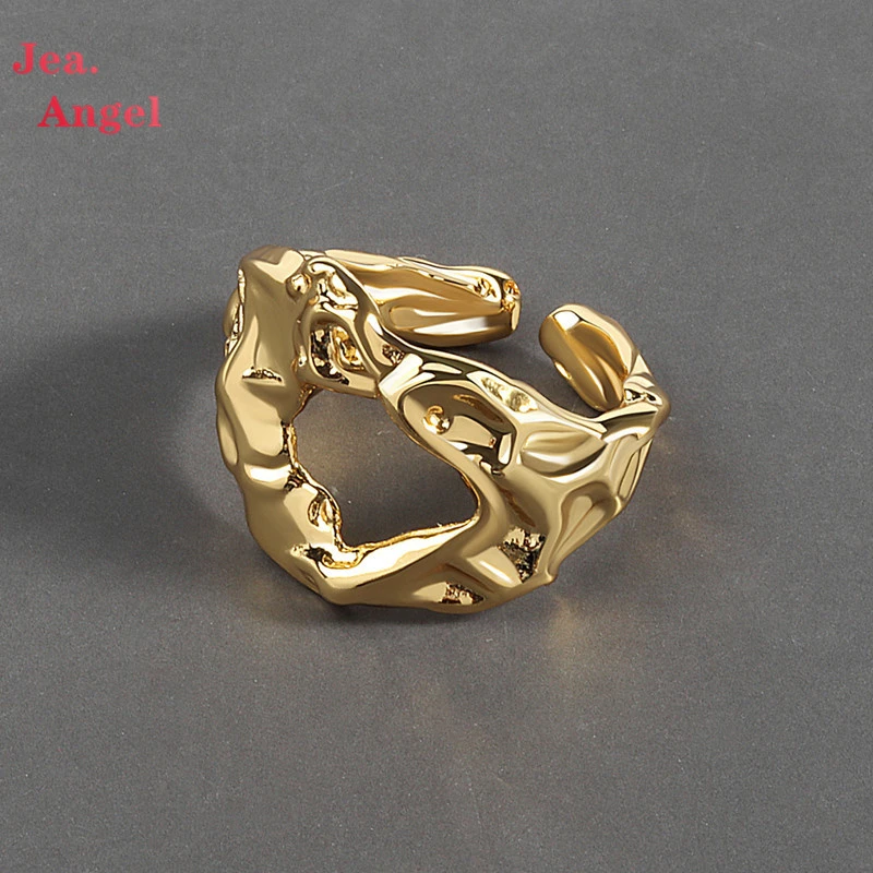 

Jea.Angel 925 Silver Geometric Simple Open Ring Cold Wind Irregular Concave Convex Surface Wide Ring for women Jewelry Ornaments