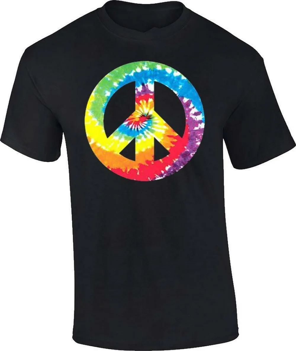 Tie Dye Peace Sign 60'S 70'S Футболка модная крутая футболка|Мужские футболки| |