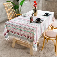 1pc home decoration bohemian tablecloth stripes tassels dining table cover rectangle 140220cm
