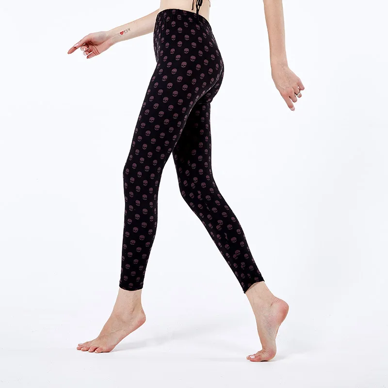 

Женские леггинсы для фитнеса Rylanguage, с высокой талией и принтом черепа, джеггинсы для бодибилдинга, женские черные повседневные брюки-каранд...