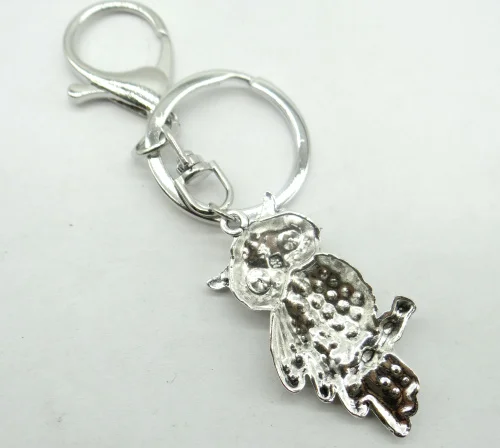 Натуральный кварцевый кристалл брелок для ключей в форме Совы Серебристый