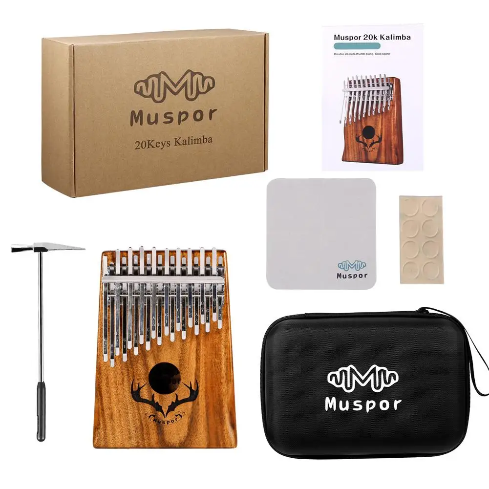 Muspor Kalimba 20 клавиш Kalimba «пианино для больших пальцев» высококачественный деревянный музыкальный инструмент из красного дерева с обучающей книгой Tune Hammer