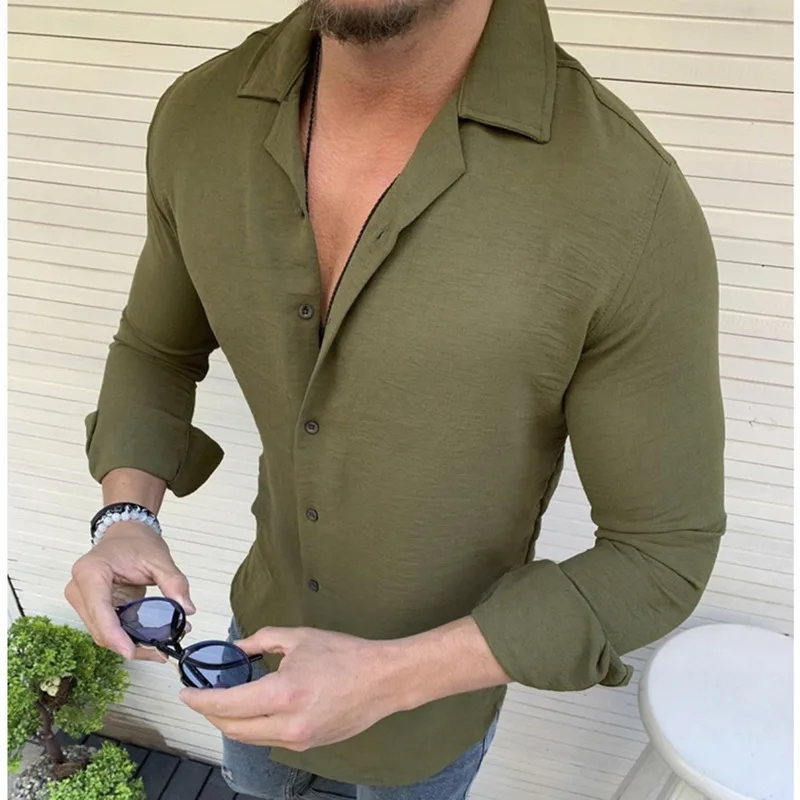 CYSINCOS мужская рубашка брендовая хлопок одноцветная мягкая с длинным рукавом