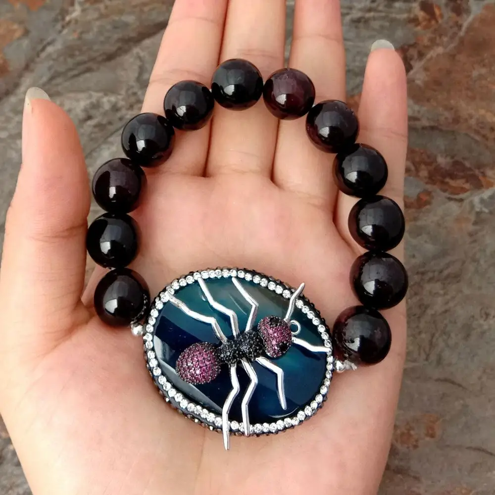 Растягивающийся браслет с гранатом Круглый Овальный Синий соединитель для