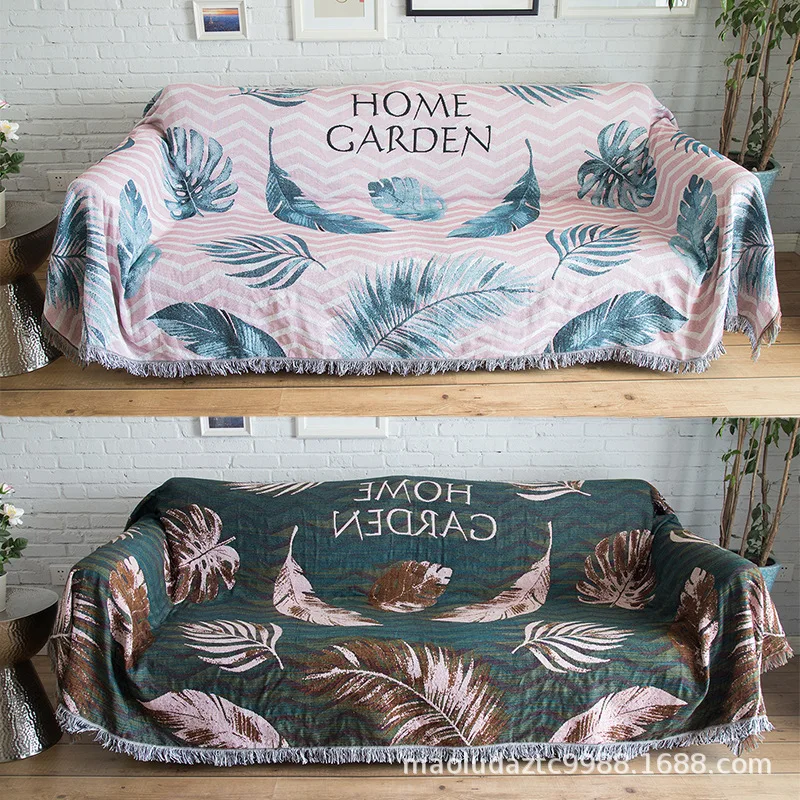 Плед для дивана в скандинавском стиле покрывало розового и серого цвета с