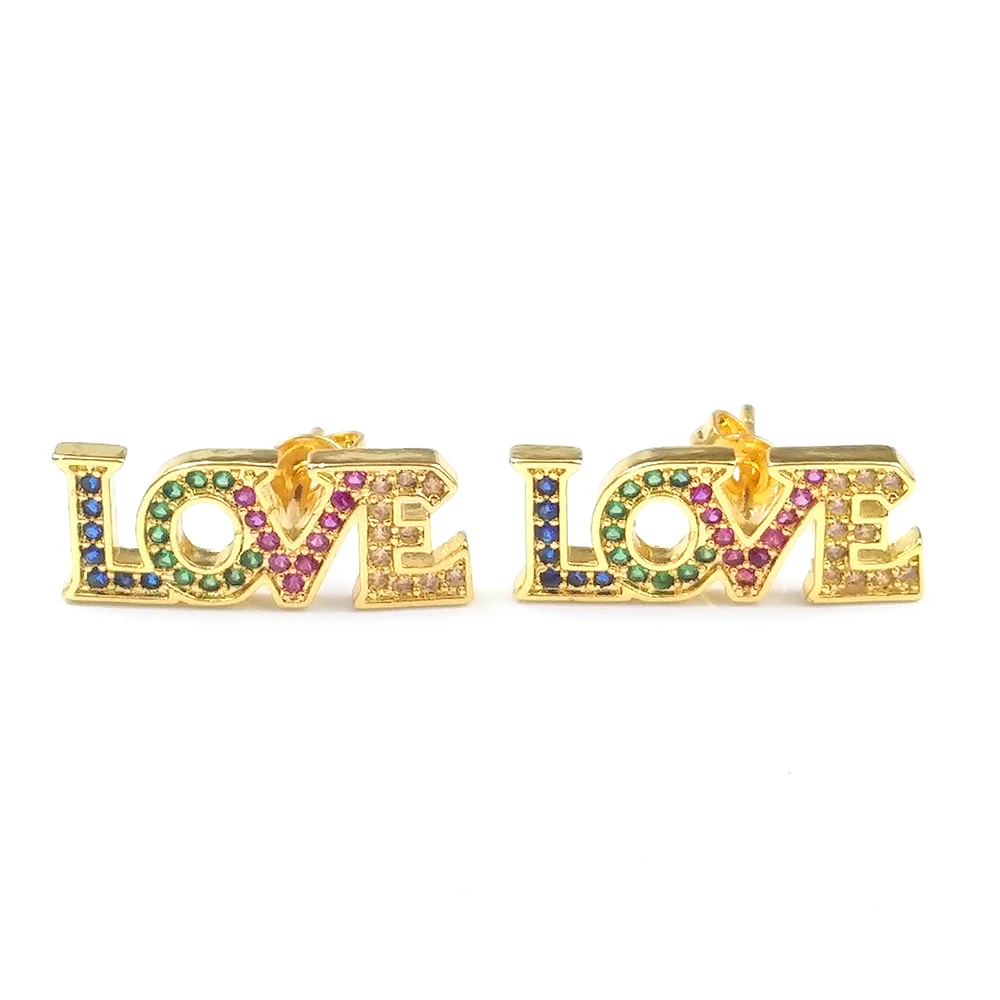 Gold heart Tiny Stud Bar Earrings For Women Snake Earring CZ Seashell Eye Rainbow Small aretes oro arcoiris | Украшения и