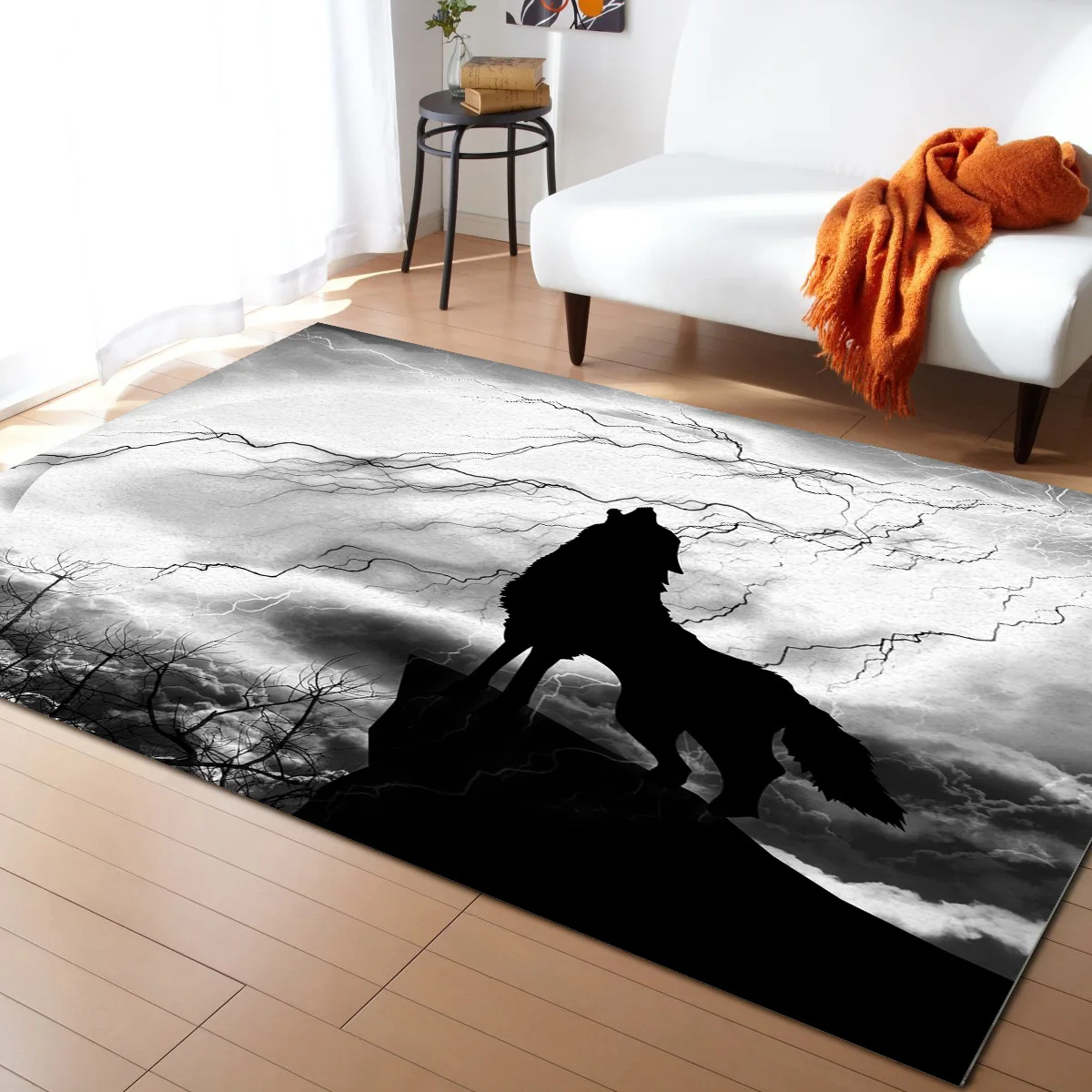 Черный волк ночь молния Дикие животные ковер спальня комната прикроватное