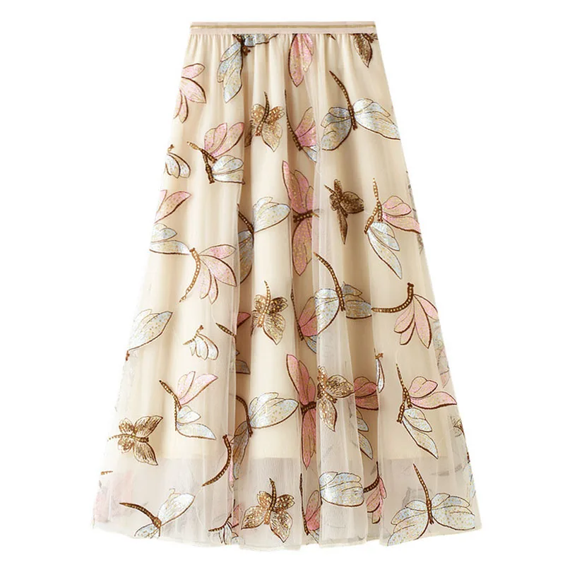 

Korean Dragonfly Tulle Skirt Women Fashion Multi Layer Elegant Long Ball Gown Bottoms Chiffon Sweet Party Skirts Faldas Mujer