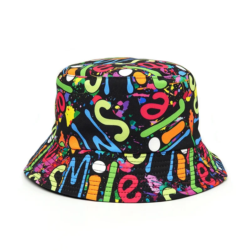 

Summer Fisherman Hat Tide Men And Women New Color Graffiti Bucket Hat Panama Personality Color Double-sided Printing Fishing Hat
