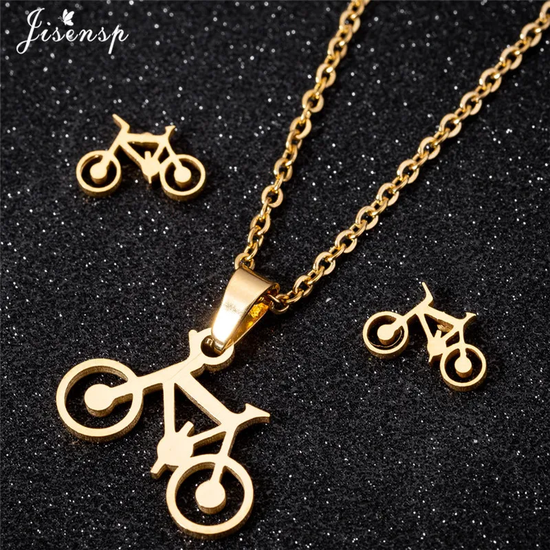 

Punk Gothic Stainless Steel Bicycle Pendant Necklace Earrings for Women Men Bike Statement Necklaces Boyfriend Jewelry Set Gifts