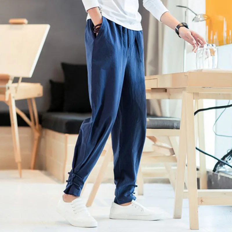 

Men Apanese Style Pants Samurai Man Kimono Homme Clothing Cardigan Chinese Kung Fu Solid Cotton Loose Plus Bottom Adult Trousers