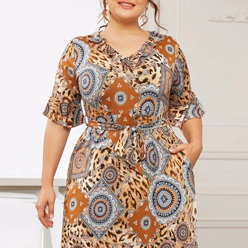 Новое поступление размера плюс женское платье Дубай с принтом Ближнего Востока