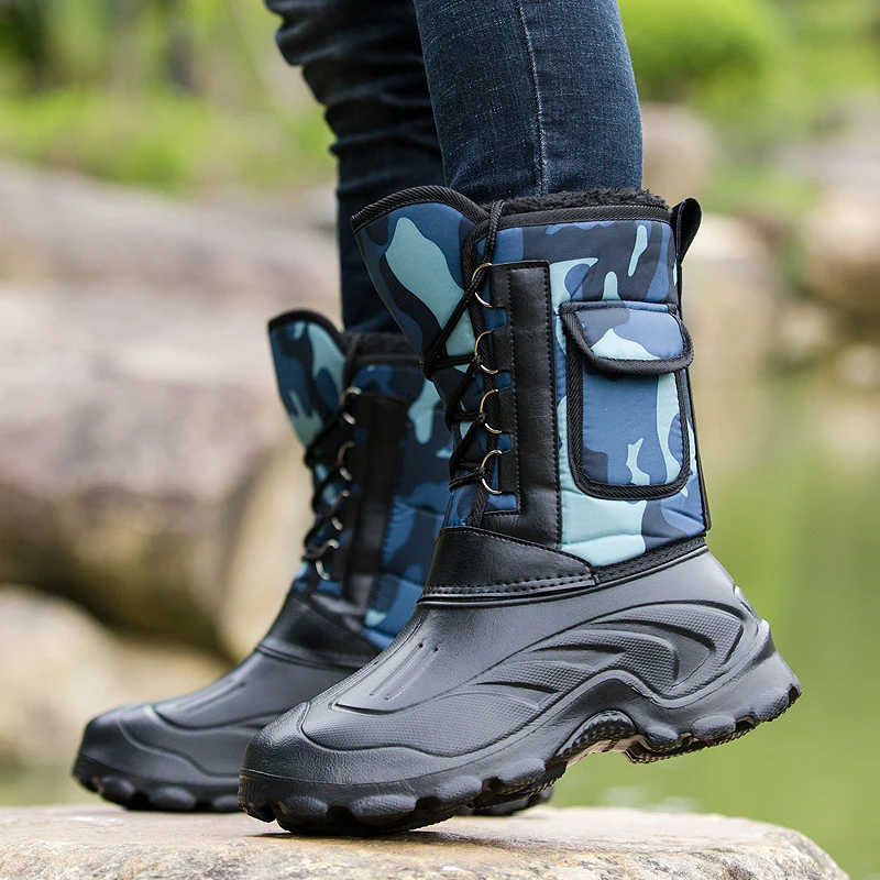 Мужские зимние ботинки с толстым плюшем теплые камуфляжные водонепроницаемые