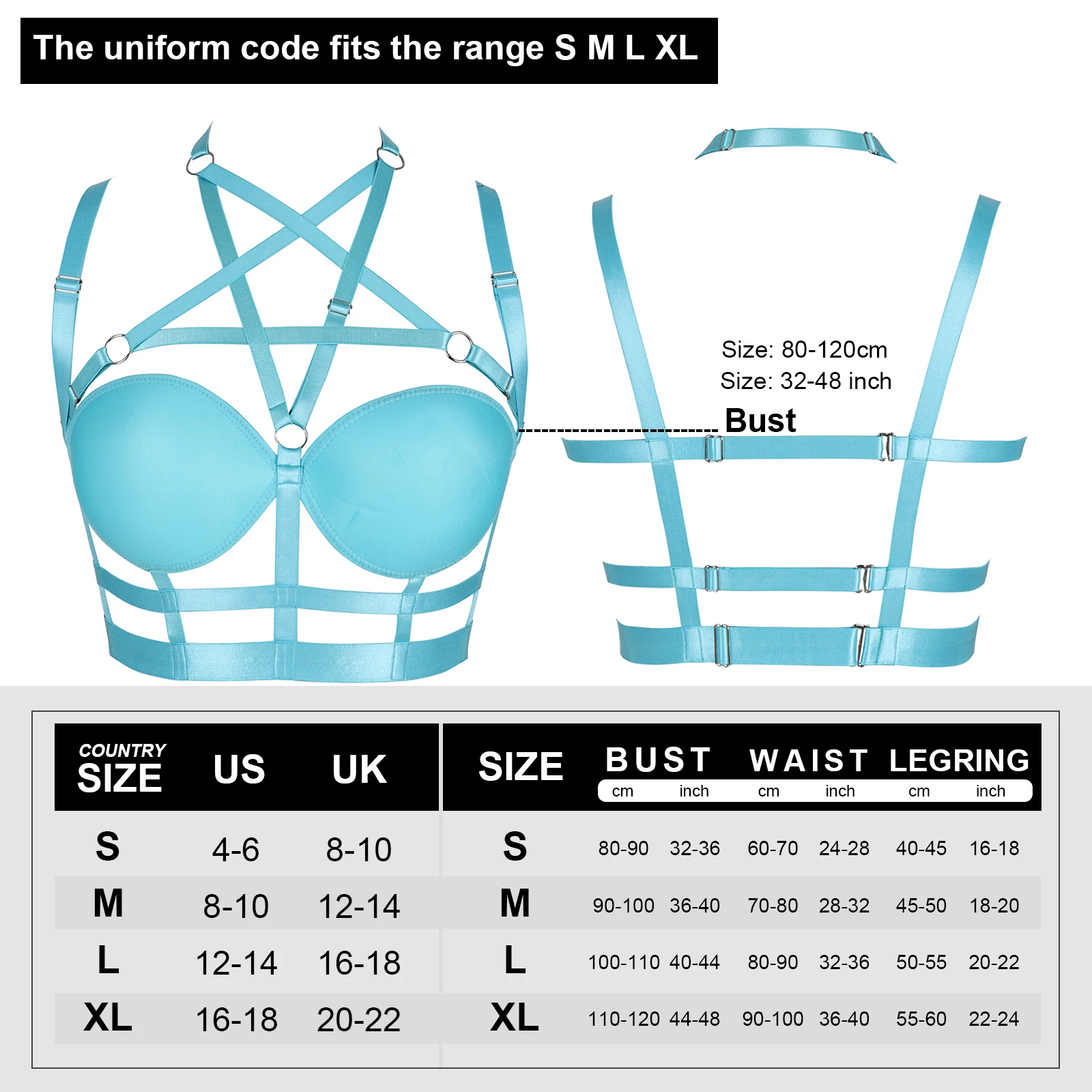Open Chest Bondage Body Cage Pastel Gothic Body Harness Belt Clubwear Harness Strap Collar Bow Harness Bra   O0208