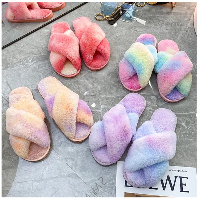 

Winter 2022 women's home plush slippers fashion artificial fur warm and comfortable women's flat shoes women's home plush slippe