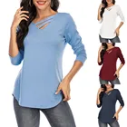 Одежда Дамская мода с длинным рукавом с вырезом на шнуровке в Цвет V образным вырезом рубашки, большеразмерная футболка повседневный элегантный пуловер Топы футболка женская