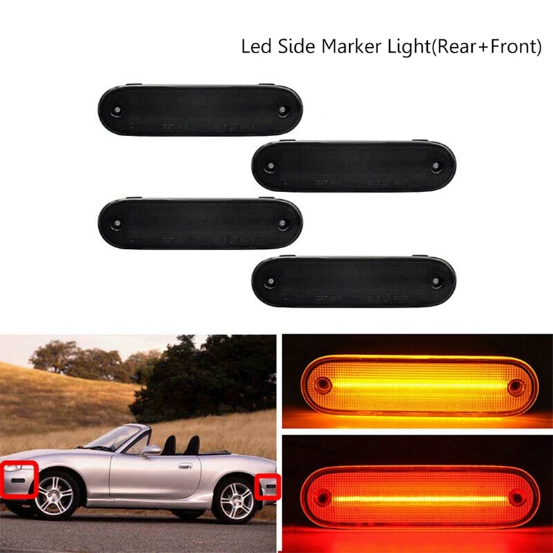 

4Pcs Car Smoked Red Led Fender Side Marker Lights for Mazda Miata MX-5 1990-2005, Rear & Front
