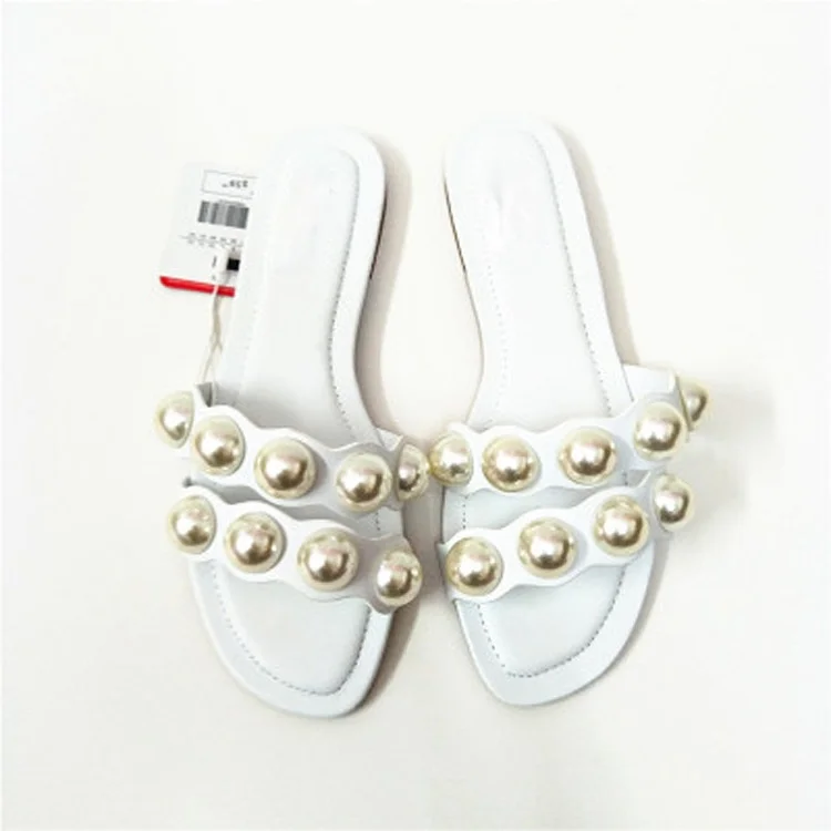 

Summer Flat Women's Slippers Pearl Women Home Slipper Comfortable Women's Sandals Buckle Women's Beach Shoes Zapatillas Mujer