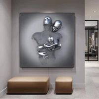 abstract canvas wall art metal wire sculpture figure couple hanging painting 3d design modern art living room home decoration