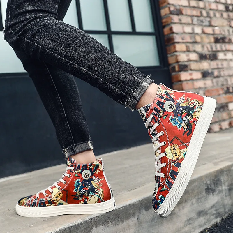 New Men's Sneakers Shoes High top Fashion Cartoon Printed Men Casual Hip-hop Graffiti Mens Trainers zapatillas hombre 2020 |