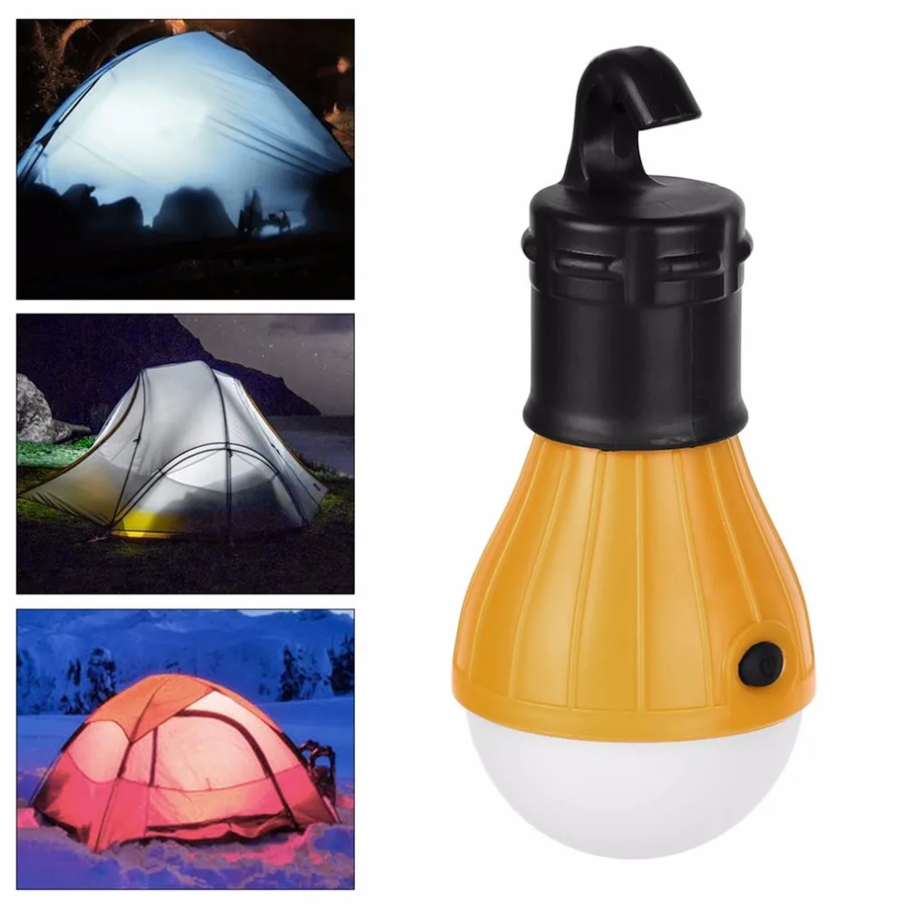 

Portable Outdoor Hanging 3 LEDS Camping Lantern Tent Soft Light Bulb Lamp Fishing Hunting Garden White AAA Battery