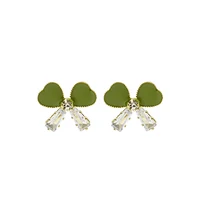 2021 new green clover earrings women jewelry 925 silver earrings exquisite bowknot rhinestone earrings