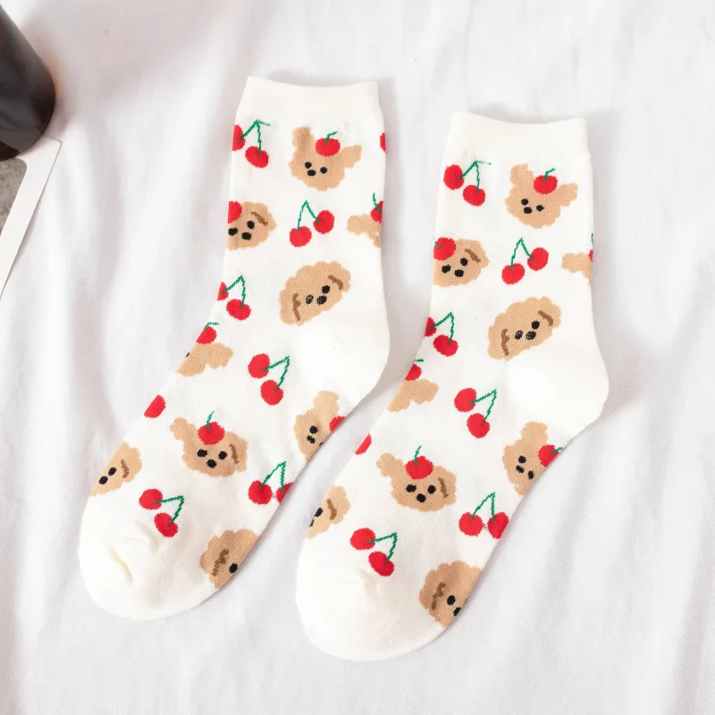 

Korean Style Fruit Animal Pattern Socks Women's Cotton Socks Set Cute Cartoon Sweets Cat Dog Panda Female Funny Casual Crew Sox