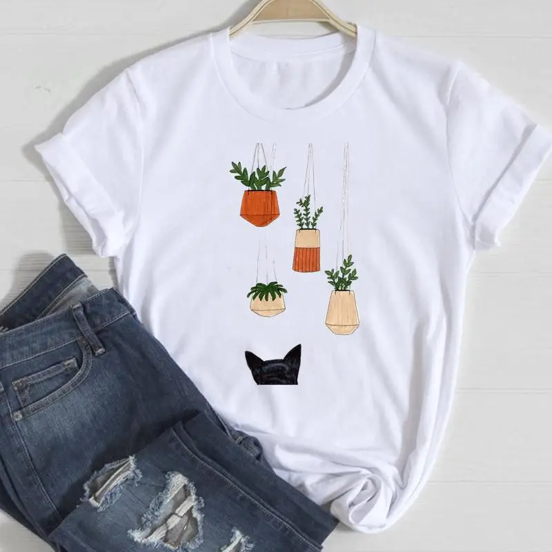 

Одежда с принтом кошки акварельные новые стильные милые женские футболки Мультяшные Модные женские футболки Топ графическая Футболка женс...