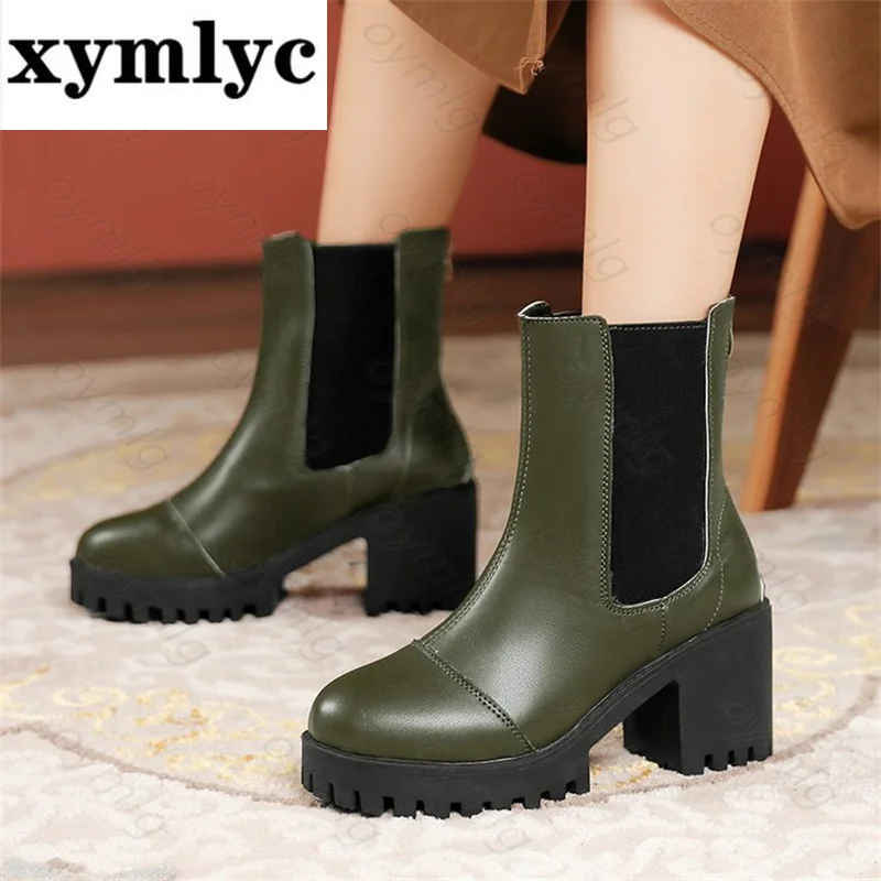 

Женские ботинки со шнуровкой, на Высоком толстом каблуке