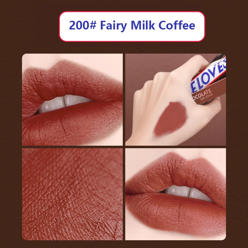 

Chocolate Matte Lip Glaze Velvet Fog Surface Non-fading Liquid Lipstick Long-lasting Waterproof Lip Glaze Durable Makeup TSLM1