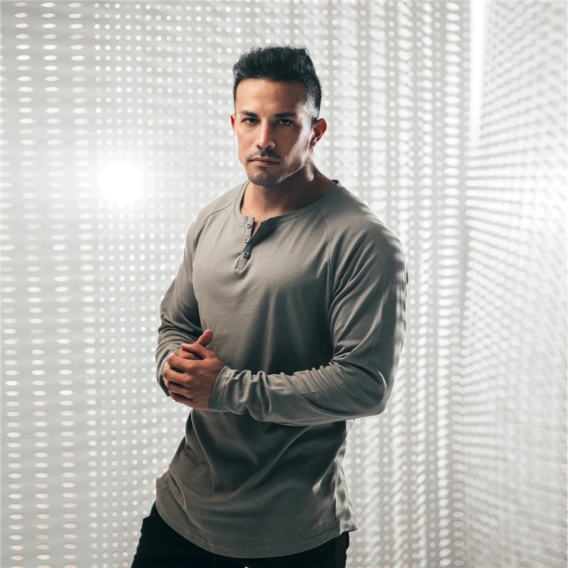 Новая Осенняя модная мужская хлопковая эластичная облегающая футболка с