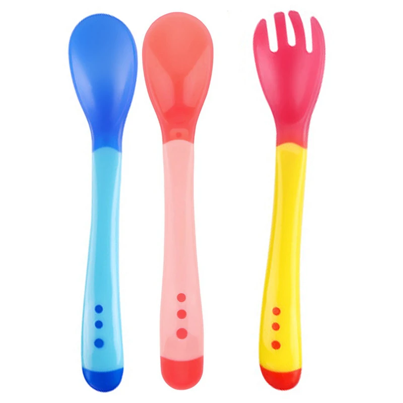 Baby Temperature Sensing Spoon Dessert for Children Feeding Fork Gadgets kid Children's Cutlery | Мать и ребенок