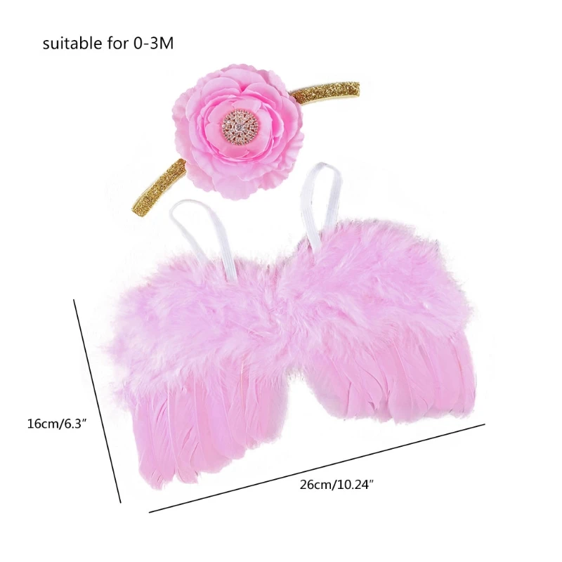 

G99C Baby Feather Angel Wing+Headband Set Newborn Photography Props Costume Headwear