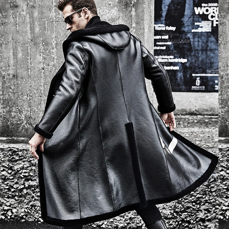 Мужская куртка из овечьей кожи с двусторонней подкладкой длинная 2020 | одежда
