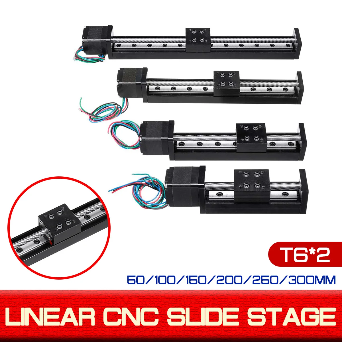 

Линейная направляющая для 3D принтера XYZ CNC, рельсовый привод для сцены, движение, слайд, сценический привод 50/100/150/200 мм, Т6*2, привод шагового хо...
