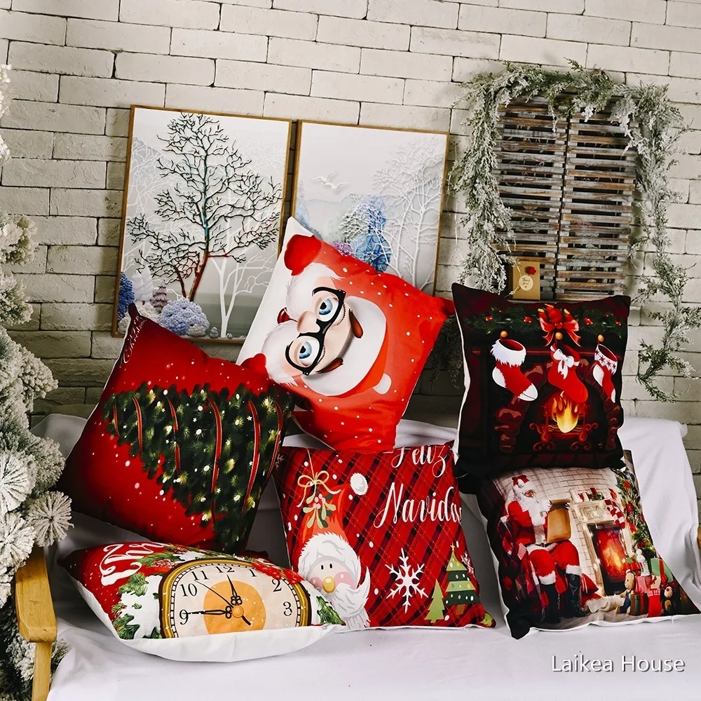 

Flannel Christmas Pillow Case Cushion Cover Home Decoration 46X46CM Pillowcases Throw Sofa Bed Decor Printed Decorative Cushions