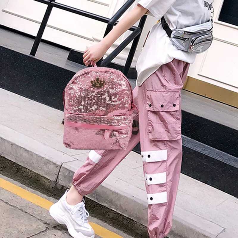 Женские холщовые рюкзаки с короной школьный дорожный ранец для девушек и женщин