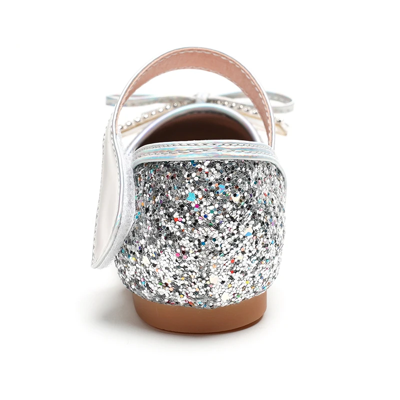 

Girls Bow Rhinestones Princess PU Summer Sandal Shoes Blue Pink Silver Color For Kids Children Performance Show Party Gift