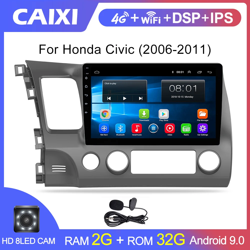 Автомобильный мультимедийный плеер Caixi 10 1 дюйма 2Din Android 9 0 для Honda Civic 2006 2011