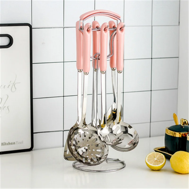 Ceramic Anti-hot Handle Kitchenware Luxury Food Shovel Set Of 7 Pieces Ins Cooking Scoop Colander Golden Series noodle strainer | Дом и сад