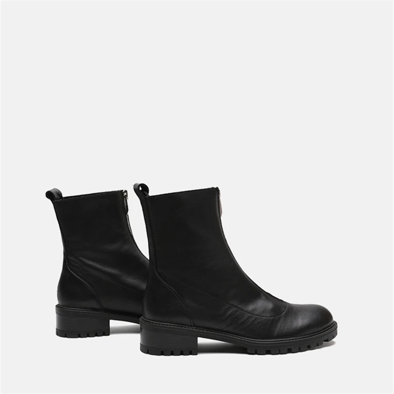 

DEEZLA Black Chelsea Boots Women Soft Leather Motorcycle Boots Front Zipper Snow Botas Woman Martin Boots Autumn Winter 2020 New