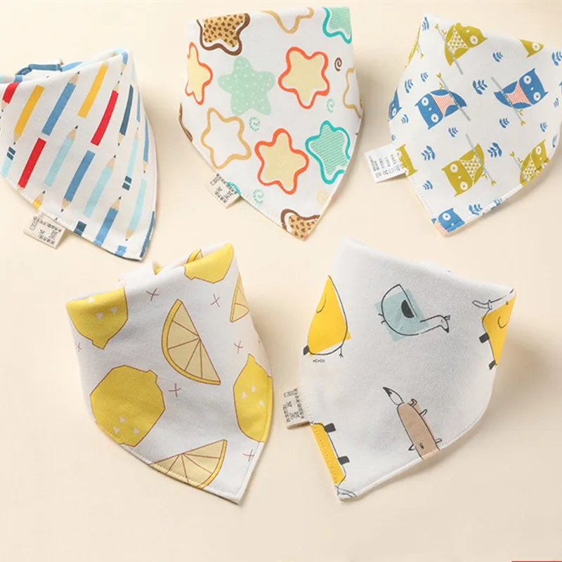 

Baby Saliva Towel Bibs Double Cotton Breathable Triangle Scarf Newborn Cute Cartoon Print Bibs Drooling Absorbent Cloth