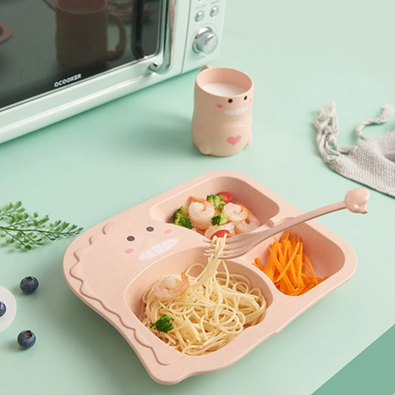 

Набор детской посуды из ПП, с рисунком динозавра, домашняя антигорячая тарелка из пшеничной соломы, детская посуда для кормления